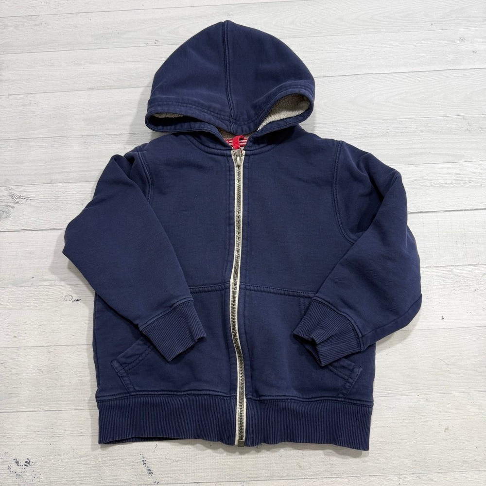 Hanna Andersson kids navy blue Sherpa lined zip up jacket 110/5